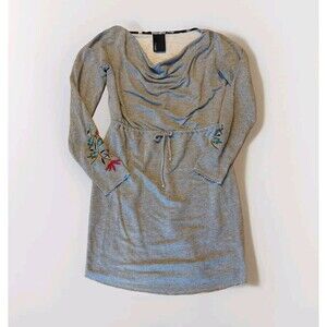 Anthropologie Dolan Port Maria T Shirt  Dress Small Gray Floral Embroidered